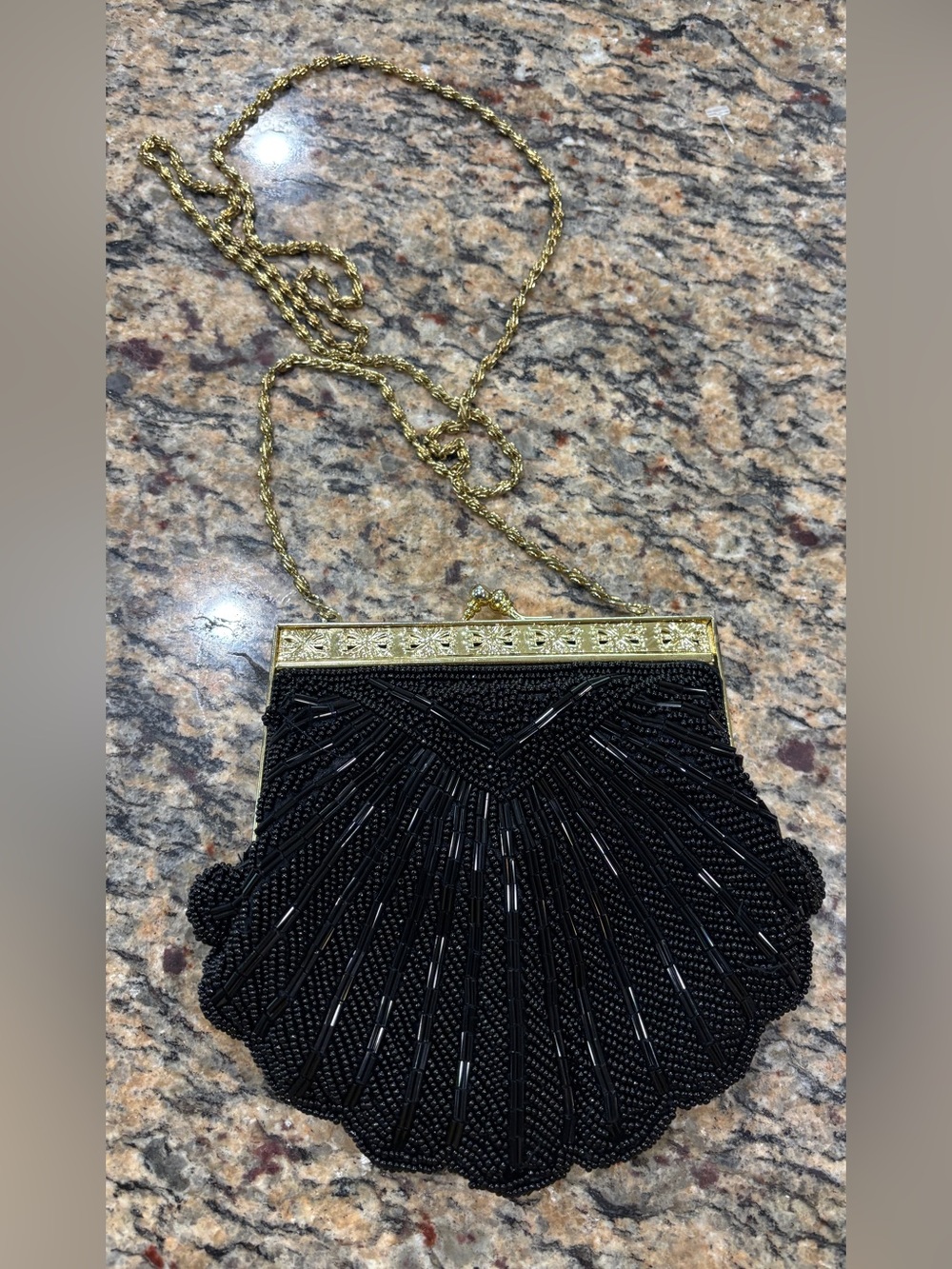 Gold-Trim Black Beaded Evening Bag - Classic Women's Clutch